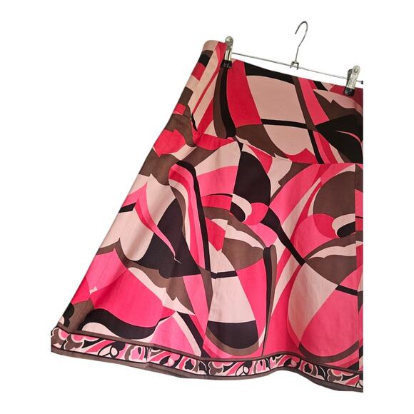 Elie Tahari Skirt Pink Brown Print Drop Waist A-Line Hem Border Women Sz 14 Geo - Picture 3 of 13
